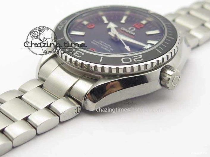 0812 Contemporary Planet Ocean SS Bp Maker 45mm Black Bezel Orange Numbers On SS Bracelet A 8217